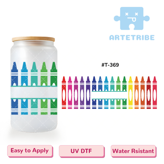 16oz uvdtf colorful crayons border write name or title in the center area--#T-369