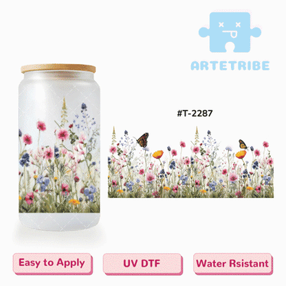 16oz uvdtf colorful flower butterfly floral pattern Boho--#T-2287