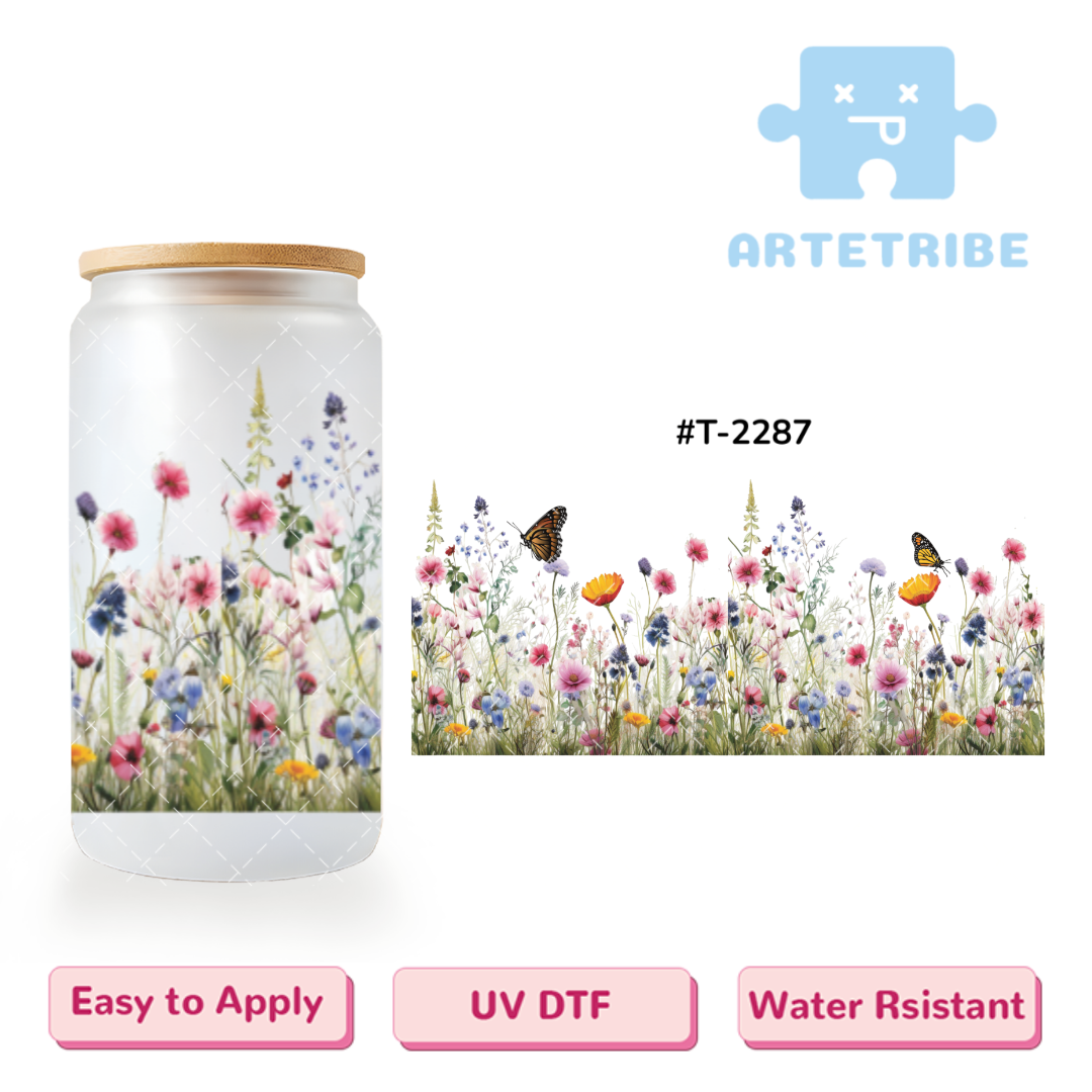 16oz uvdtf colorful flower butterfly floral pattern Boho--#T-2287