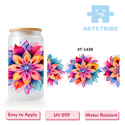 16oz uvdtf colorful flower water color Boho--#T-1439
