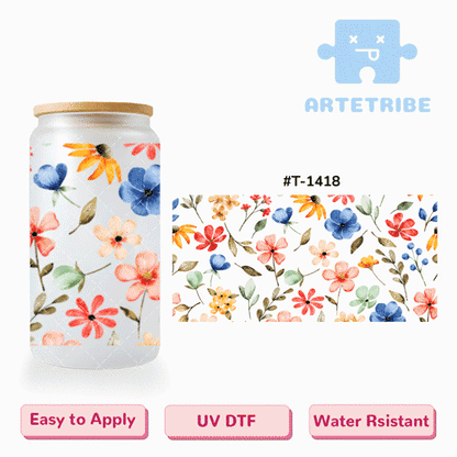 16oz uvdtf colorful flowers water color Boho--#T-1418