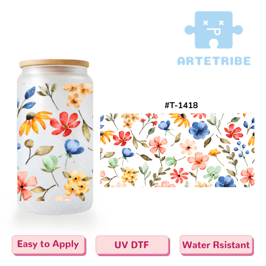 16oz uvdtf colorful flowers water color Boho--#T-1418