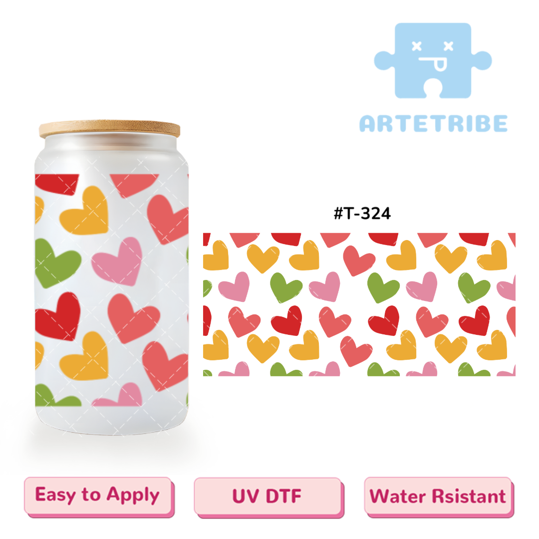 16oz uvdtf colorful hearts pink green yellow red--#T-324