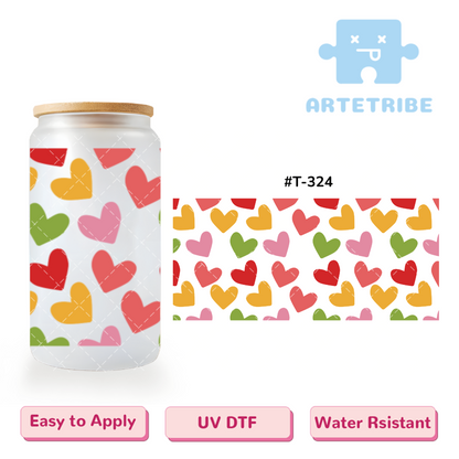 16oz uvdtf colorful hearts pink green yellow red--#T-324