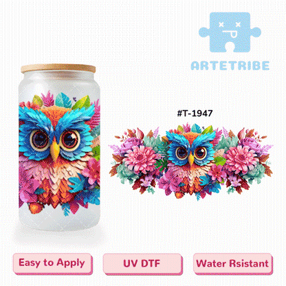 16oz uvdtf colorful owl flower--#T-1947