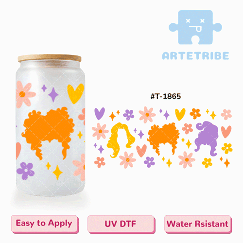 16oz uvdtf cool girl colorful hair Macaron color flower heart Boho--#T-1865