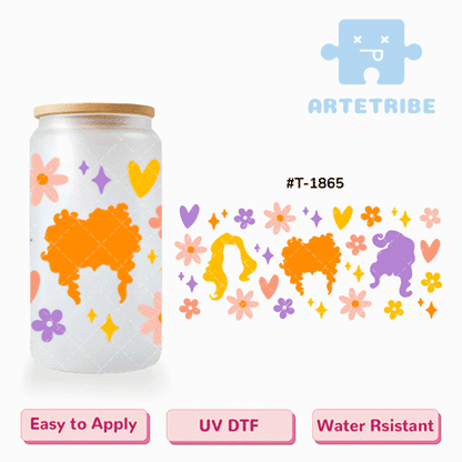 16oz uvdtf cool girl colorful hair Macaron color flower heart Boho--#T-1865