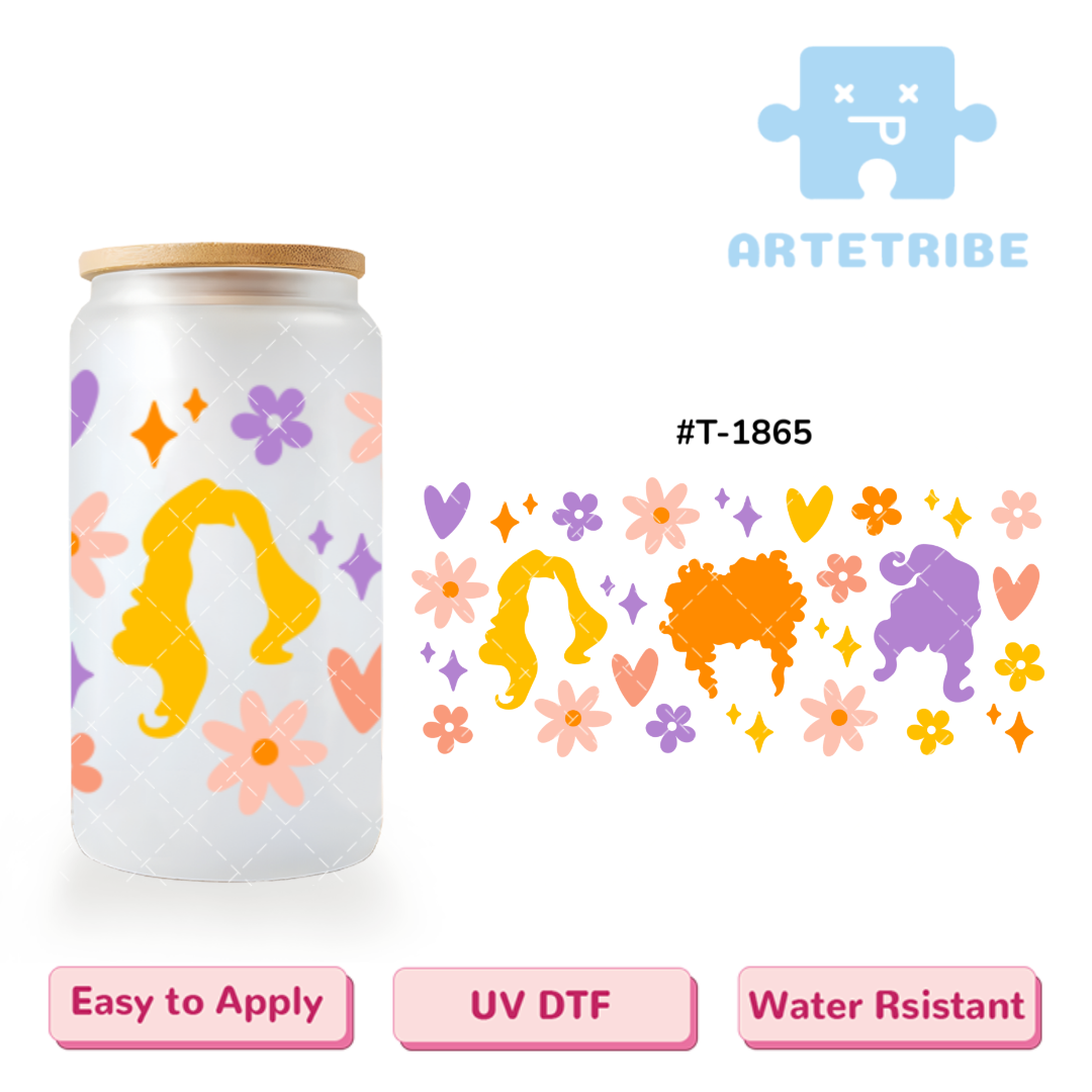 16oz uvdtf cool girl colorful hair Macaron color flower heart Boho--#T-1865