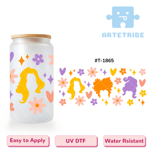 16oz uvdtf cool girl colorful hair Macaron color flower heart Boho--#T-1865