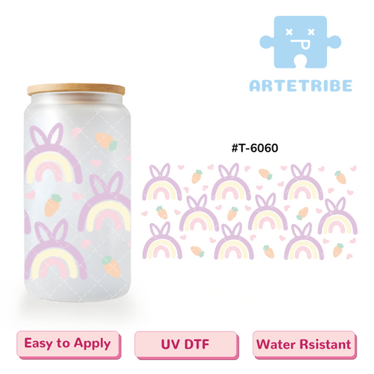 16oz uvdtf cute rainbow and carrot heart Macaron color purple yellow pink Boho--#T-6060