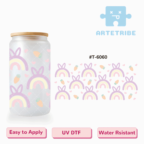 16oz uvdtf cute rainbow and carrot heart Macaron color purple yellow pink Boho--#T-6060