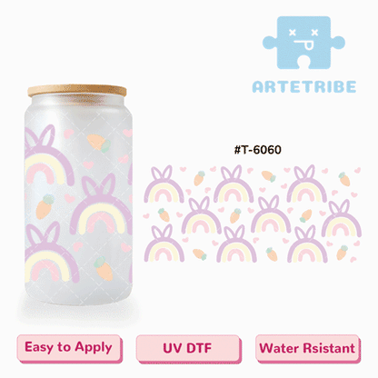 16oz uvdtf cute rainbow and carrot heart Macaron color purple yellow pink Boho--#T-6060