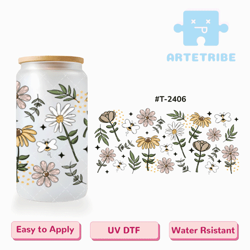 16oz uvdtf daisy flowers Morandi color Boho--#T-2406