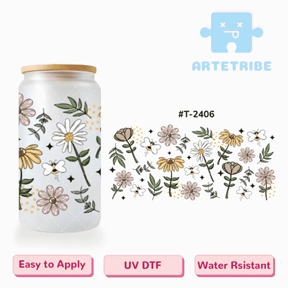 16oz uvdtf daisy flowers Morandi color Boho--#T-2406