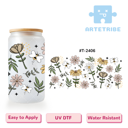 16oz uvdtf daisy flowers Morandi color Boho--#T-2406