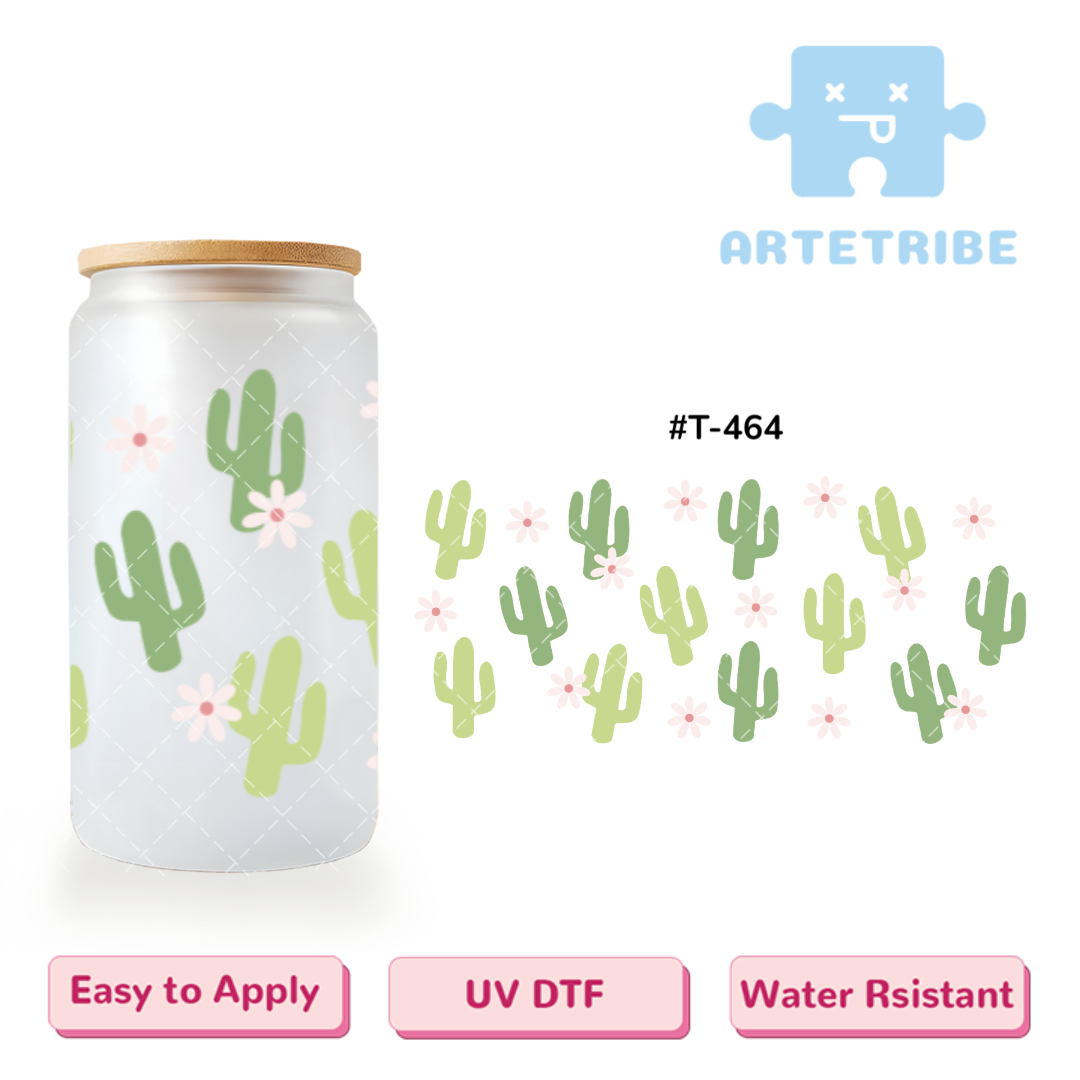 16oz uvdtf green cactus pink flowers Boho--#T-464