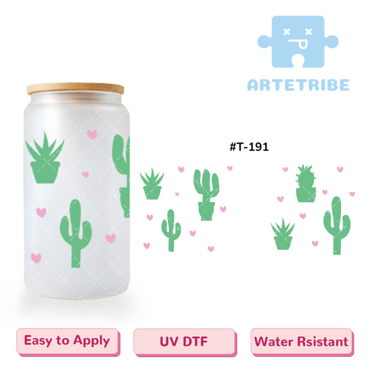 16oz uvdtf green cactus pink heart Boho--#T-191