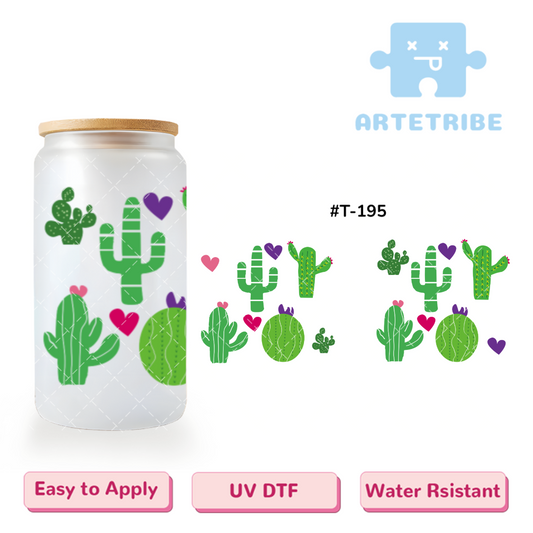 16oz uvdtf green cactus pink purple heart Boho--#T-195