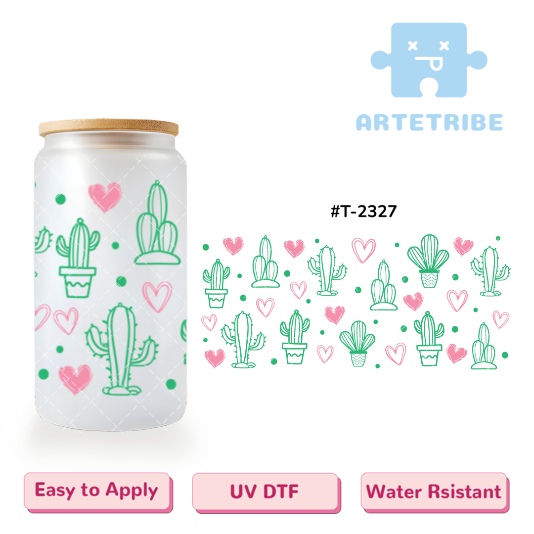 16oz uvdtf green catus pink heart Boho--#T-2327