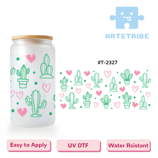 16oz uvdtf green catus pink heart Boho--#T-2327