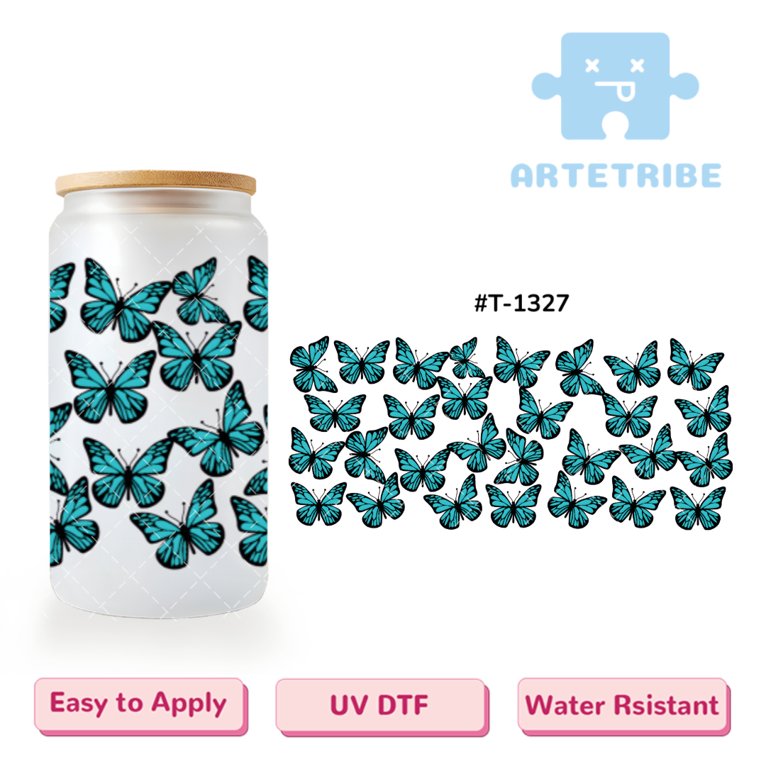 16oz uvdtf light blue butterfly--#T-1327