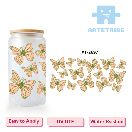 16oz uvdtf orange pink butterfly--#T-2697