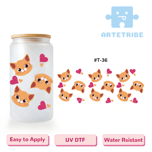 16oz uvdtf pet orange cat pink yellow heart--#T-36