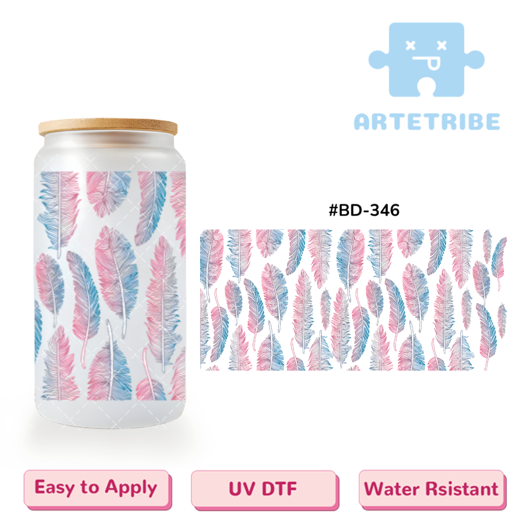 16oz uvdtf pink and blue feather--#BD-346