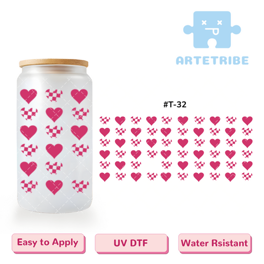 16oz uvdtf pink grid heart pattern--#T-32