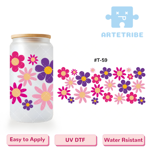 16oz uvdtf pink purple flowers--#T-59