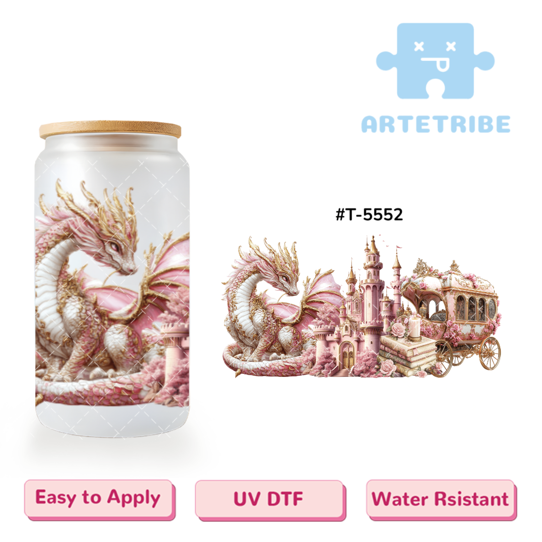 16oz uvdtf pink tone dragon castle carrige books--#T-5552