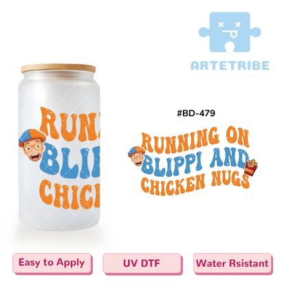 16oz uvdtf running on blippi and chicken nugs man orange blue--#BD-479