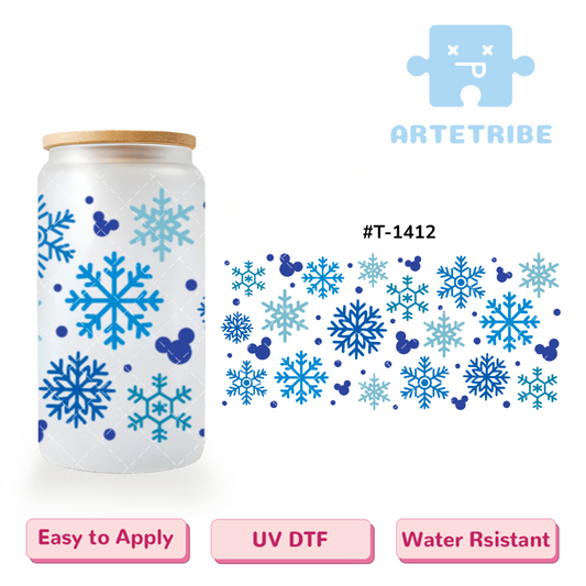 16oz uvdtf snow flake blue tone Boho--#T-1412