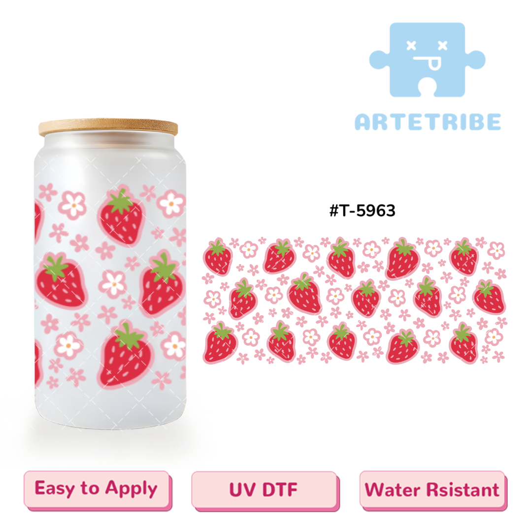 16oz uvdtf sweet strawberry with flowers pink tone Boho--#T-5963