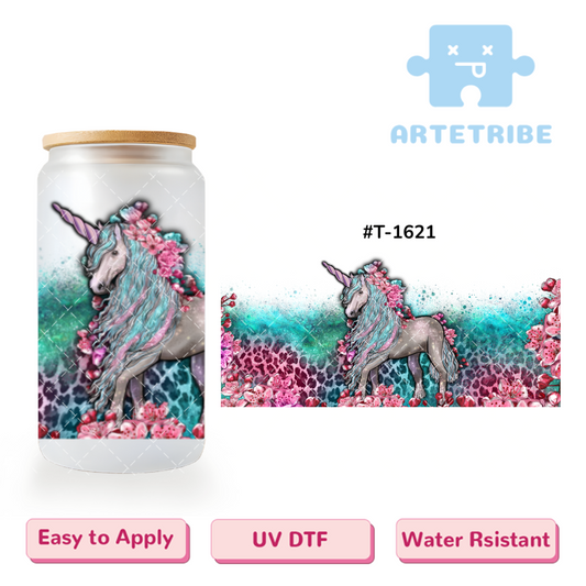 16oz uvdtf unicorn with pink blossoms--#T-1621