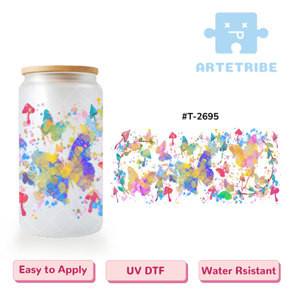 16oz uvdtf water color colroful butterfly--#T-2695