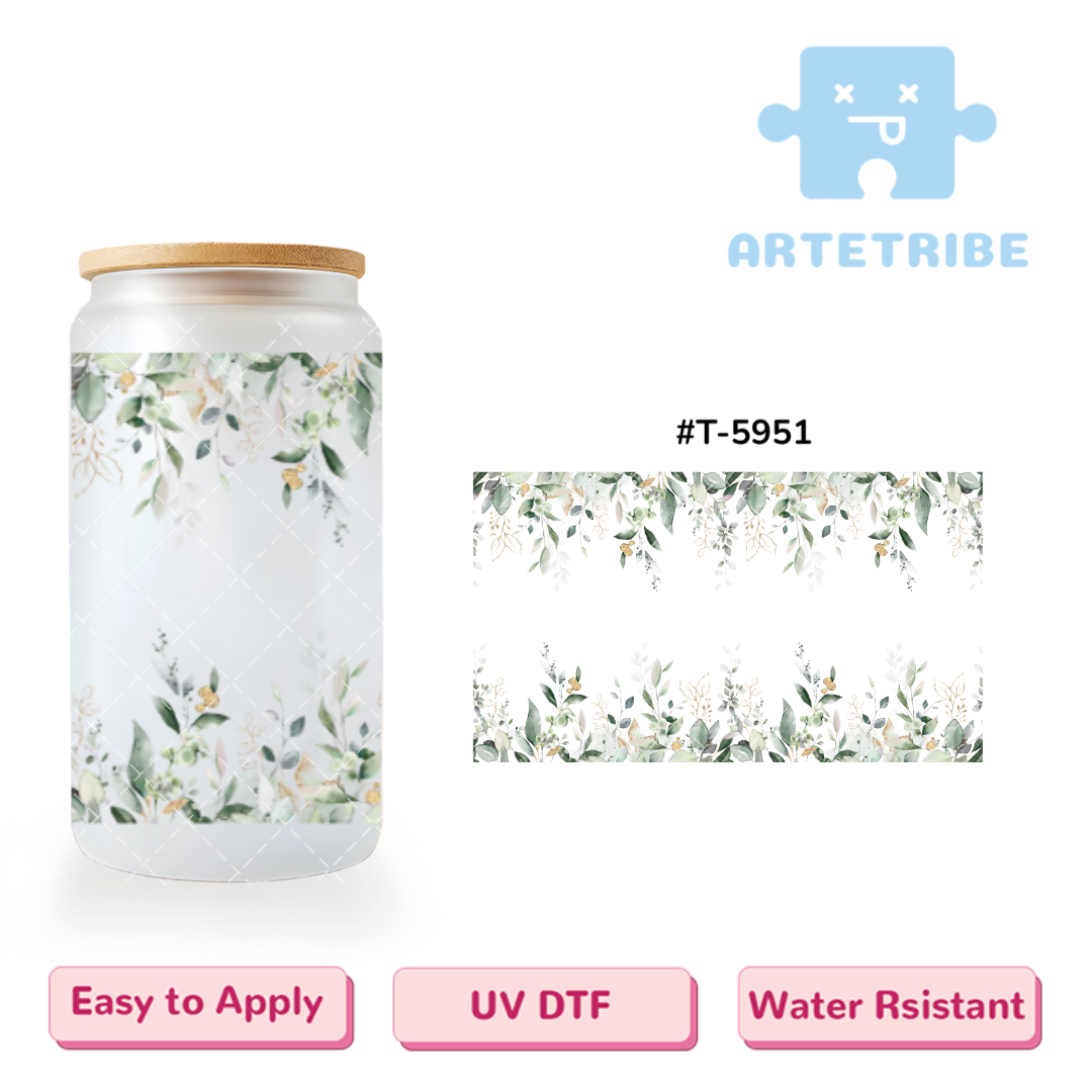 16oz uvdtf watercolor floral pattern green tone Boho--#T-5951