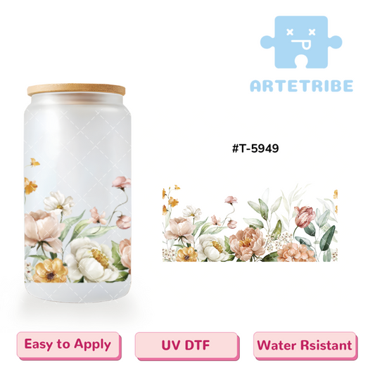 16oz uvdtf watercolor flowers floral pattern Boho--#T-5949