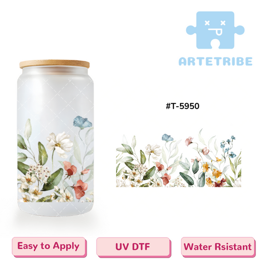 16oz uvdtf watercolor flowers floral pattern Boho--#T-5950