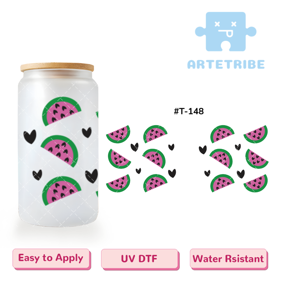 16oz uvdtf watermelon black heart--#T-148