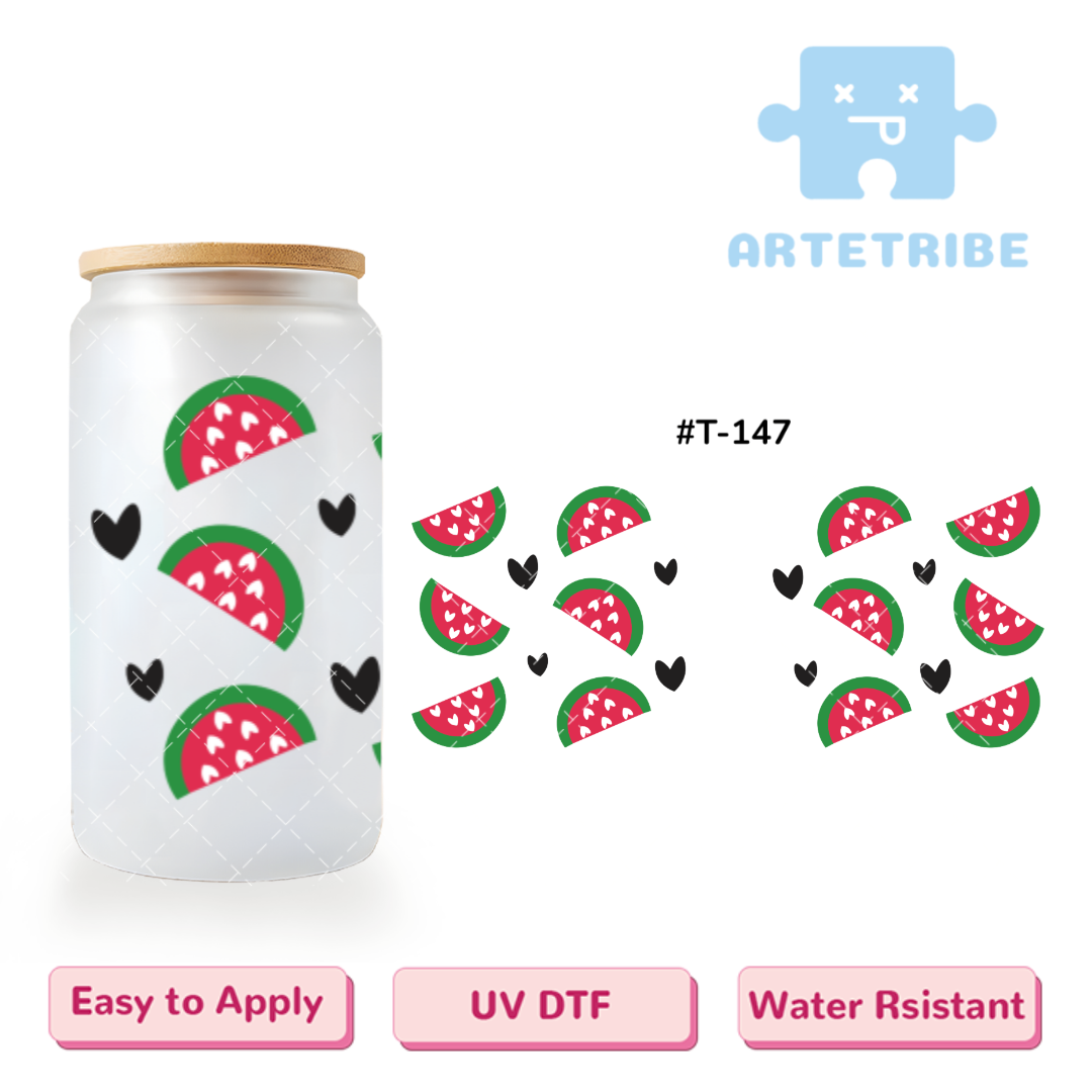 16oz uvdtf watermelon white black heart--#T-147