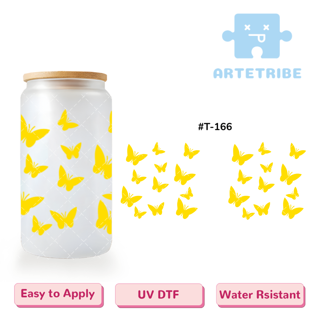 16oz uvdtf yellow butterflies--#T-166