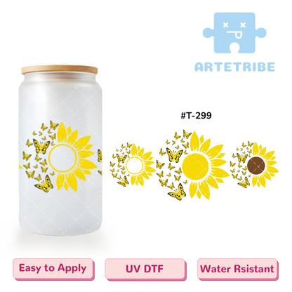 16oz uvdtf yellow sunflower yellow black butterfly--#T-299