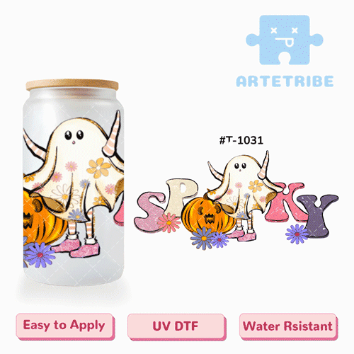 16oz uvdtf Halloween spooky ghost pumpkin daisy--#T-1031