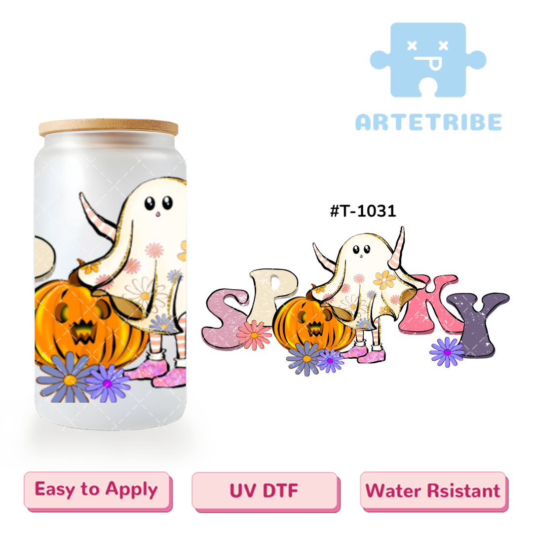 16oz uvdtf Halloween spooky ghost pumpkin daisy--#T-1031