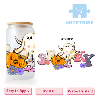 16oz uvdtf Halloween spooky ghost pumpkin daisy--#T-1031