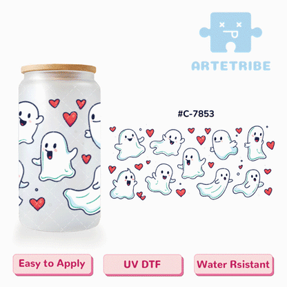 16oz uvdtf Valentine's Day Halloween ghost heart --#C-7853