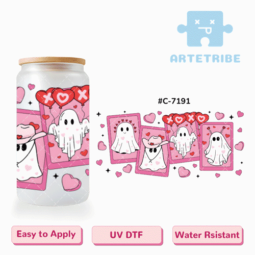 16oz uvdtf Valentine's Day Halloween pink ghost--#C-7191