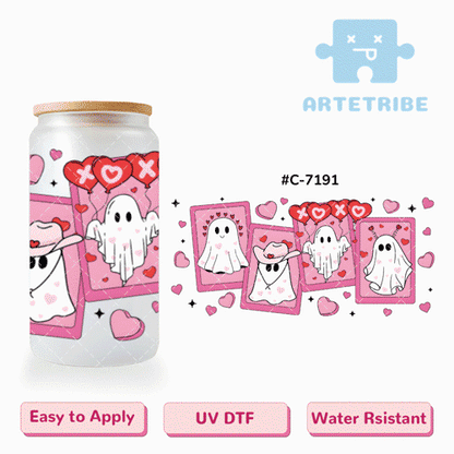 16oz uvdtf Valentine's Day Halloween pink ghost--#C-7191