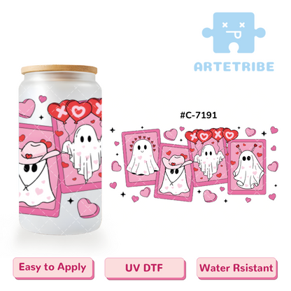 16oz uvdtf Valentine's Day Halloween pink ghost--#C-7191